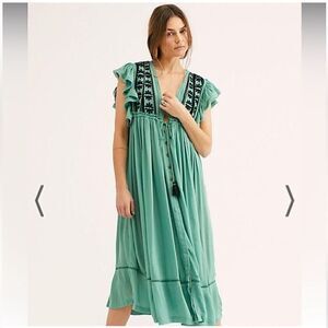 Free People Green Bali Will Wait For You Boho Style Dress Oversized Fit